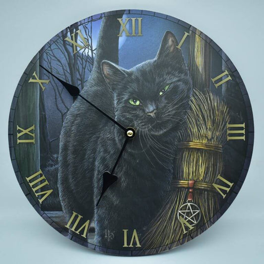 Orologio con gatto nero con scopa