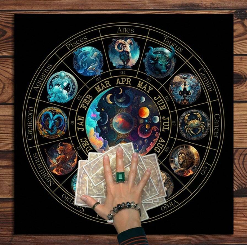 Telo per altare tarocchi con 12 segni zodiacali